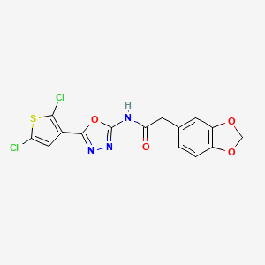 molecular formula C15H9Cl2N3O4S B2508826 2-(benzo[d][1,3]dioxol-5-yl)-N-(5-(2,5-dichlorothiophen-3-yl)-1,3,4-oxadiazol-2-yl)acetamide CAS No. 1171954-77-0