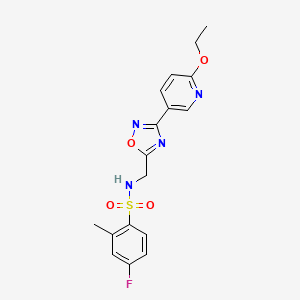 molecular formula C17H17FN4O4S B2508827 N-((3-(6-ethoxypyridin-3-yl)-1,2,4-oxadiazol-5-yl)methyl)-4-fluoro-2-methylbenzenesulfonamide CAS No. 1903394-71-7