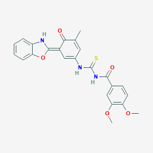 molecular formula C24H21N3O5S B250883 N-[[(3E)-3-(3H-1,3-benzoxazol-2-ylidene)-5-methyl-4-oxocyclohexa-1,5-dien-1-yl]carbamothioyl]-3,4-dimethoxybenzamide 