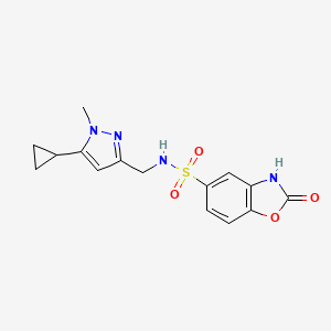 molecular formula C15H16N4O4S B2508856 N-((5-环丙基-1-甲基-1H-吡唑-3-基)甲基)-2-氧代-2,3-二氢苯并[d]恶唑-5-磺酰胺 CAS No. 1448060-53-4