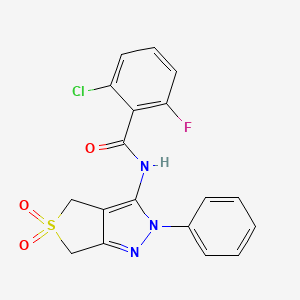 molecular formula C18H13ClFN3O3S B2508864 2-chloro-N-(5,5-dioxido-2-phenyl-4,6-dihydro-2H-thieno[3,4-c]pyrazol-3-yl)-6-fluorobenzamide CAS No. 681265-98-5
