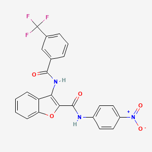 molecular formula C23H14F3N3O5 B2508869 N-(4-硝基苯基)-3-(3-(三氟甲基)苯甲酰胺)苯并呋喃-2-甲酰胺 CAS No. 887899-14-1
