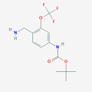 molecular formula C13H17F3N2O3 B2508895 Tert-butyl 4-(aminomethyl)-3-(trifluoromethoxy)phenylcarbamate CAS No. 1420670-57-0
