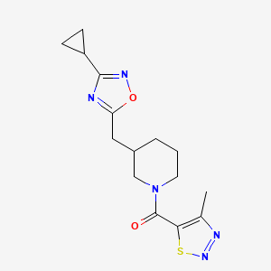 molecular formula C15H19N5O2S B2508900 (3-((3-环丙基-1,2,4-恶二唑-5-基)甲基)哌啶-1-基)(4-甲基-1,2,3-噻二唑-5-基)甲酮 CAS No. 1704539-45-6