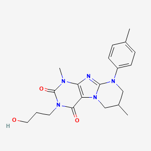 molecular formula C20H25N5O3 B2508904 3-(3-hydroxypropyl)-1,7-dimethyl-9-(4-methylphenyl)-7,8-dihydro-6H-purino[7,8-a]pyrimidine-2,4-dione CAS No. 845992-18-9