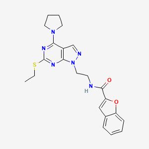 molecular formula C22H24N6O2S B2508929 N-(2-(6-(乙硫基)-4-(吡咯烷-1-基)-1H-吡唑并[3,4-d]嘧啶-1-基)乙基)苯并呋喃-2-甲酰胺 CAS No. 954015-85-1
