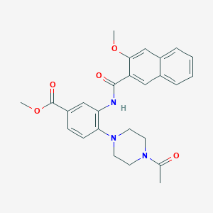 molecular formula C26H27N3O5 B250894 Methyl 4-(4-acetyl-1-piperazinyl)-3-[(3-methoxy-2-naphthoyl)amino]benzoate 