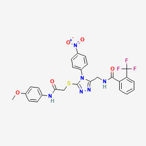 molecular formula C26H21F3N6O5S B2508952 N-[[5-[2-(4-methoxyanilino)-2-oxoethyl]sulfanyl-4-(4-nitrophenyl)-1,2,4-triazol-3-yl]methyl]-2-(trifluoromethyl)benzamide CAS No. 389070-98-8