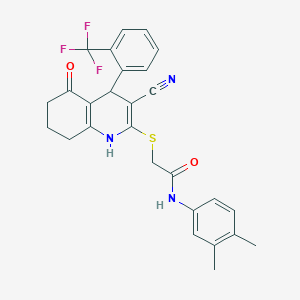 2-({3-cyano-5-oxo-4-[2-(trifluoromethyl)phenyl]-1,4,5,6,7,8-hexahydroquinolin-2-yl}sulfanyl)-N-(3,4-dimethylphenyl)acetamide