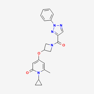 molecular formula C21H21N5O3 B2508960 1-cyclopropyl-6-methyl-4-((1-(2-phenyl-2H-1,2,3-triazole-4-carbonyl)azetidin-3-yl)oxy)pyridin-2(1H)-one CAS No. 2034387-49-8