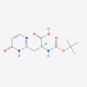 molecular formula C12H17N3O5 B2509000 2-[(2-Methylpropan-2-yl)oxycarbonylamino]-3-(6-oxo-1H-pyrimidin-2-yl)propanoic acid CAS No. 2287260-05-1