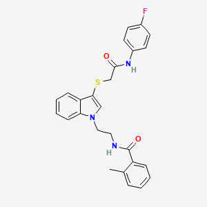 molecular formula C26H24FN3O2S B2509027 N-[2-[3-[2-(4-fluoroanilino)-2-oxoethyl]sulfanylindol-1-yl]ethyl]-2-methylbenzamide CAS No. 532970-25-5