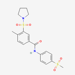 molecular formula C19H22N2O5S2 B2509031 4-甲基-N-(4-(甲磺酰基)苯基)-3-(吡咯烷-1-磺酰基)苯甲酰胺 CAS No. 900136-02-9