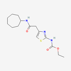 molecular formula C15H23N3O3S B2509051 Ethyl (4-(2-(cycloheptylamino)-2-oxoethyl)thiazol-2-yl)carbamate CAS No. 946314-17-6
