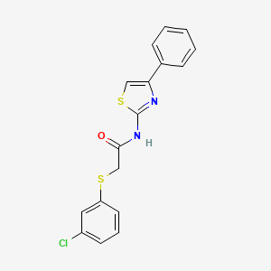 molecular formula C17H13ClN2OS2 B2509056 2-[(3-chlorophenyl)sulfanyl]-N-(4-phenyl-1,3-thiazol-2-yl)acetamide CAS No. 338957-86-1