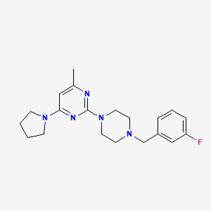 molecular formula C20H26FN5 B2509102 2-{4-[(3-Fluorophenyl)methyl]piperazin-1-yl}-4-methyl-6-(pyrrolidin-1-yl)pyrimidine CAS No. 2415603-80-2