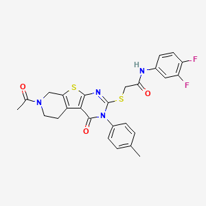 2-((7-acetyl-4-oxo-3-(p-tolyl)-3,4,5,6,7,8-hexahydropyrido[4',3':4,5]thieno[2,3-d]pyrimidin-2-yl)thio)-N-(3,4-difluorophenyl)acetamide
