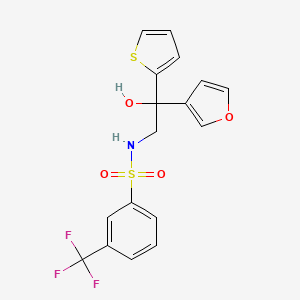 molecular formula C17H14F3NO4S2 B2509129 N-(2-(furan-3-yl)-2-hydroxy-2-(thiophen-2-yl)ethyl)-3-(trifluoromethyl)benzenesulfonamide CAS No. 2034239-78-4