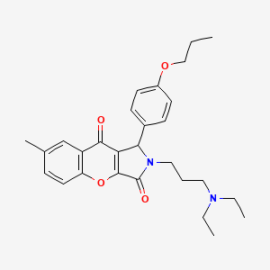 molecular formula C28H34N2O4 B2509147 2-(3-(Diethylamino)propyl)-7-methyl-1-(4-propoxyphenyl)-1,2-dihydrochromeno[2,3-c]pyrrole-3,9-dione CAS No. 893352-14-2