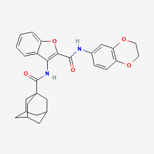 molecular formula C28H28N2O5 B2509166 3-(adamantane-1-amido)-N-(2,3-dihydro-1,4-benzodioxin-6-yl)-1-benzofuran-2-carboxamide CAS No. 888465-63-2