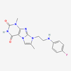 molecular formula C17H17FN6O2 B2509173 8-(2-((4-fluorophenyl)amino)ethyl)-1,7-dimethyl-1H-imidazo[2,1-f]purine-2,4(3H,8H)-dione CAS No. 923683-55-0