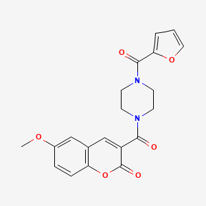 molecular formula C20H18N2O6 B2509176 3-[4-(Furan-2-carbonyl)piperazine-1-carbonyl]-6-methoxychromen-2-one CAS No. 728031-56-9