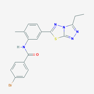 molecular formula C19H16BrN5OS B250920 4-bromo-N-[5-(3-ethyl[1,2,4]triazolo[3,4-b][1,3,4]thiadiazol-6-yl)-2-methylphenyl]benzamide 