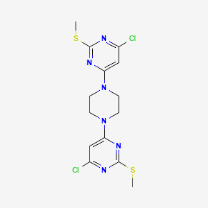 molecular formula C14H16Cl2N6S2 B2509205 4-Chloro-6-(4-(6-chloro-2-(methylsulfanyl)-4-pyrimidinyl)piperazino)-2-(methylsulfanyl)pyrimidine CAS No. 339017-81-1