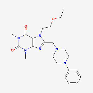 molecular formula C22H30N6O3 B2509220 7-(2-ethoxyethyl)-1,3-dimethyl-8-[(4-phenylpiperazin-1-yl)methyl]-3,7-dihydro-1H-purine-2,6-dione CAS No. 851941-31-6