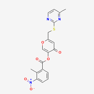 molecular formula C19H15N3O6S B2509228 6-{[(4-methylpyrimidin-2-yl)sulfanyl]methyl}-4-oxo-4H-pyran-3-yl 2-methyl-3-nitrobenzoate CAS No. 877636-46-9