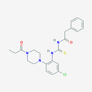 molecular formula C22H25ClN4O2S B250923 N-[5-chloro-2-(4-propionyl-1-piperazinyl)phenyl]-N'-(phenylacetyl)thiourea 