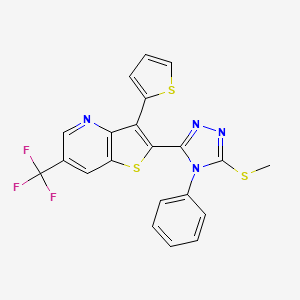 molecular formula C21H13F3N4S3 B2509236 2-[5-(甲硫烷基)-4-苯基-4H-1,2,4-三唑-3-基]-3-(2-噻吩基)-6-(三氟甲基)噻吩并[3,2-b]吡啶 CAS No. 478048-42-9