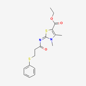 molecular formula C17H20N2O3S2 B2509238 Ethyl 3,4-dimethyl-2-(3-phenylsulfanylpropanoylimino)-1,3-thiazole-5-carboxylate CAS No. 393838-97-6