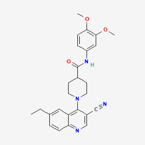 molecular formula C26H28N4O3 B2509244 N-[4-methoxy-6-({[(2-methoxyphenyl)amino]carbonyl}amino)-1,3-benzothiazol-2-yl]benzenesulfonamide CAS No. 1226440-90-9