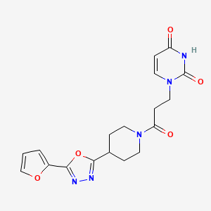 molecular formula C18H19N5O5 B2509252 1-(3-(4-(5-(呋喃-2-基)-1,3,4-恶二唑-2-基)哌啶-1-基)-3-氧代丙基)嘧啶-2,4(1H,3H)-二酮 CAS No. 1210213-33-4