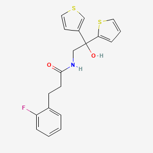 molecular formula C19H18FNO2S2 B2509256 3-(2-fluorophenyl)-N-(2-hydroxy-2-(thiophen-2-yl)-2-(thiophen-3-yl)ethyl)propanamide CAS No. 2097893-21-3