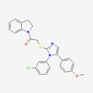 molecular formula C26H22ClN3O2S B2509257 2-((1-(3-chlorophenyl)-5-(4-methoxyphenyl)-1H-imidazol-2-yl)thio)-1-(indolin-1-yl)ethanone CAS No. 1206994-90-2