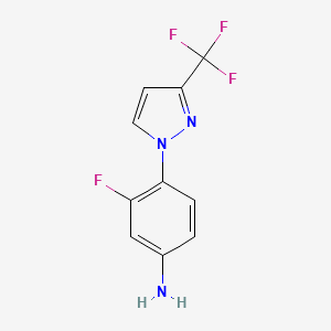 molecular formula C10H7F4N3 B2509260 3-氟-4-(3-(三氟甲基)-1H-吡唑-1-基)苯胺 CAS No. 1006468-65-0