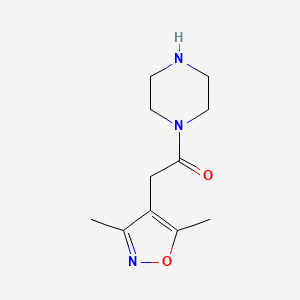 molecular formula C11H17N3O2 B2509262 2-(二甲基-1,2-恶唑-4-基)-1-(哌嗪-1-基)乙烷-1-酮 CAS No. 923163-10-4