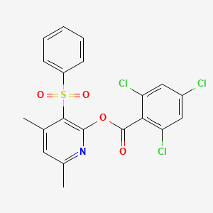 molecular formula C20H14Cl3NO4S B2509270 4,6-Dimethyl-3-(phenylsulfonyl)-2-pyridinyl 2,4,6-trichlorobenzenecarboxylate CAS No. 400082-20-4