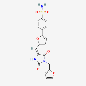 molecular formula C19H15N3O6S B2509279 (E)-4-(5-((1-(呋喃-2-基甲基)-2,5-二氧代咪唑烷-4-亚甲基)甲基)呋喃-2-基)苯磺酰胺 CAS No. 1396891-24-9