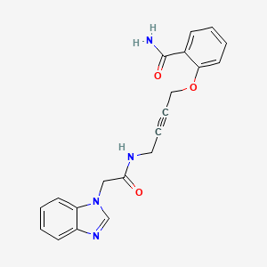 molecular formula C20H18N4O3 B2509312 2-((4-(2-(1H-苯并[d]咪唑-1-基)乙酰氨基)丁-2-炔-1-基)氧基)苯甲酰胺 CAS No. 1448051-85-1