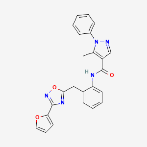 molecular formula C24H19N5O3 B2509326 N-(2-((3-(furan-2-yl)-1,2,4-oxadiazol-5-yl)methyl)phenyl)-5-methyl-1-phenyl-1H-pyrazole-4-carboxamide CAS No. 1797139-40-2