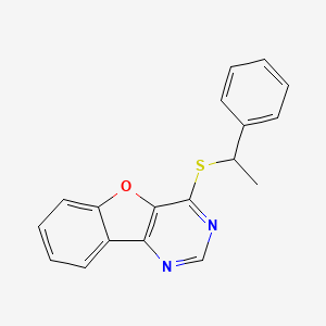 molecular formula C18H14N2OS B2509344 4-((1-Phenylethyl)thio)benzofuro[3,2-d]pyrimidine CAS No. 851130-46-6