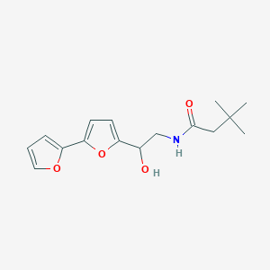molecular formula C16H21NO4 B2509356 N-[2-[5-(Furan-2-yl)furan-2-yl]-2-hydroxyethyl]-3,3-dimethylbutanamide CAS No. 2320923-27-9