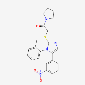 molecular formula C22H22N4O3S B2509395 2-((5-(3-nitrophenyl)-1-(o-tolyl)-1H-imidazol-2-yl)thio)-1-(pyrrolidin-1-yl)ethanone CAS No. 1235660-21-5