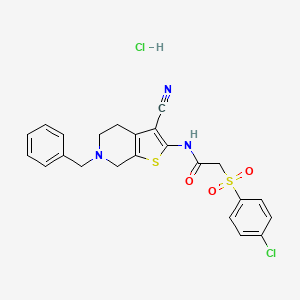 molecular formula C23H21Cl2N3O3S2 B2509397 N-(6-benzyl-3-cyano-4,5,6,7-tetrahydrothieno[2,3-c]pyridin-2-yl)-2-((4-chlorophenyl)sulfonyl)acetamide hydrochloride CAS No. 1189465-51-7