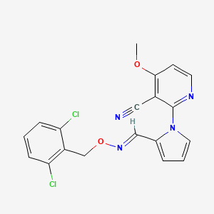 molecular formula C19H14Cl2N4O2 B2509432 2-[2-({[(2,6-dichlorobenzyl)oxy]imino}methyl)-1H-pyrrol-1-yl]-4-methoxynicotinonitrile CAS No. 478262-34-9