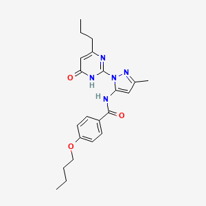 molecular formula C22H27N5O3 B2509450 4-butoxy-N-(3-methyl-1-(6-oxo-4-propyl-1,6-dihydropyrimidin-2-yl)-1H-pyrazol-5-yl)benzamide CAS No. 1002931-38-5