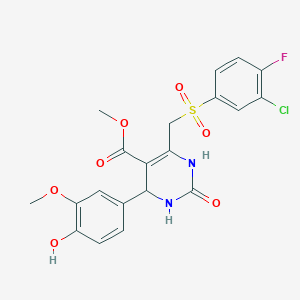 molecular formula C20H18ClFN2O7S B2509457 6-(((3-氯-4-氟苯基)磺酰基)甲基)-4-(4-羟基-3-甲氧基苯基)-2-氧代-1,2,3,4-四氢嘧啶-5-羧酸甲酯 CAS No. 931700-76-4